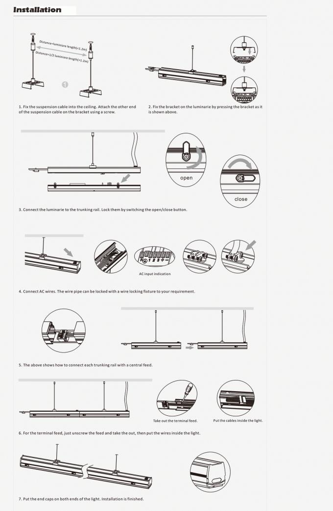 Linkable Linear LED Lighting Trunking System 70 Watt Aluminum Material